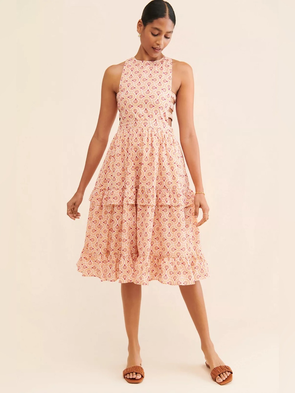 Love and Liberation Anthropology Tiered Side-Cutout Dress Small